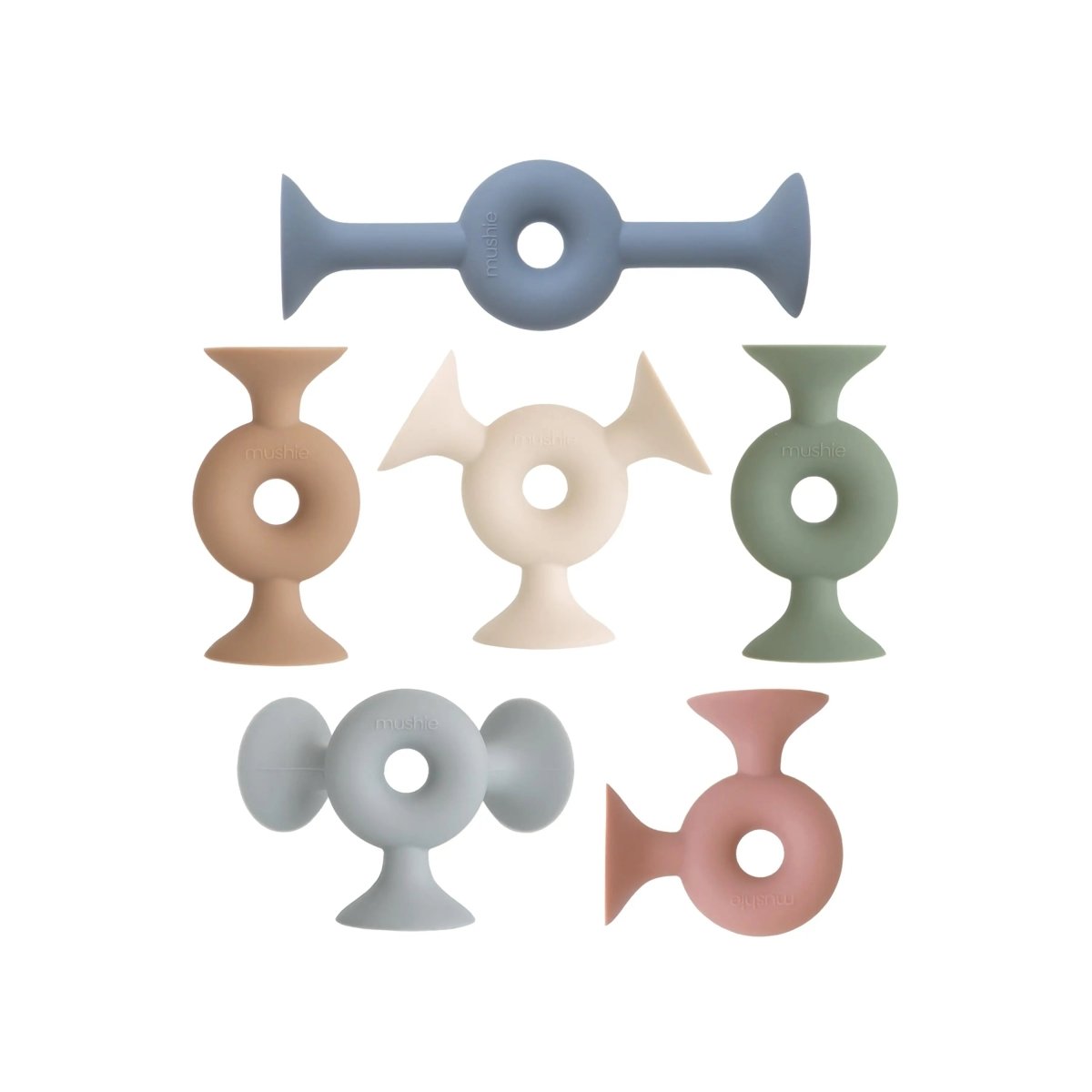 Mushie Donut Silicone Suction Builder Toys Set of 18 Non-Toxic Flexible Creativity Stacking Playtime Bath Time -