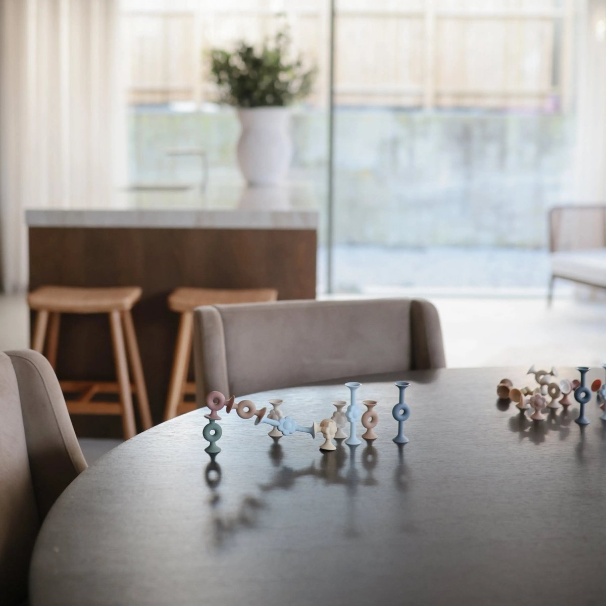 Mushie Donut Silicone Suction Builder Toys Set of 18 Non-Toxic Flexible Creativity Stacking Playtime Bath Time -