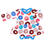 Long-sleeve bodysuit dress with a pink donut and polka dot print
