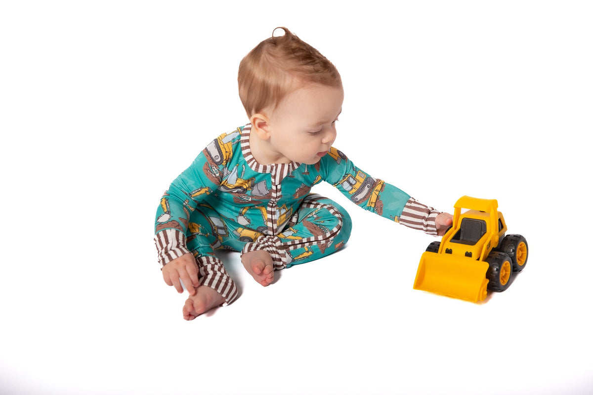 My First Fossil Adventure Bamboo Zip Onesie | Baby Pajamas by Rayn’s Tiny Stitches