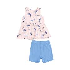 Peplum Tank Top and Bike Short Set in Deep Sea Fishing Pink Angel Dear