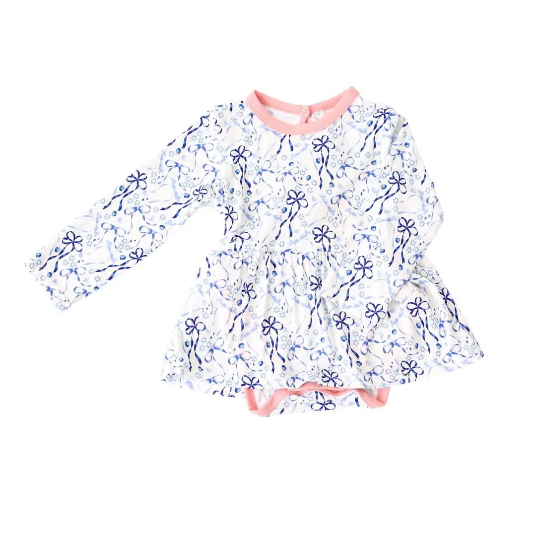 Bestaroo Dreidel Hanukkah Bows Bodysuit Dress For Baby In Bamboo Fabric With Snaps - 