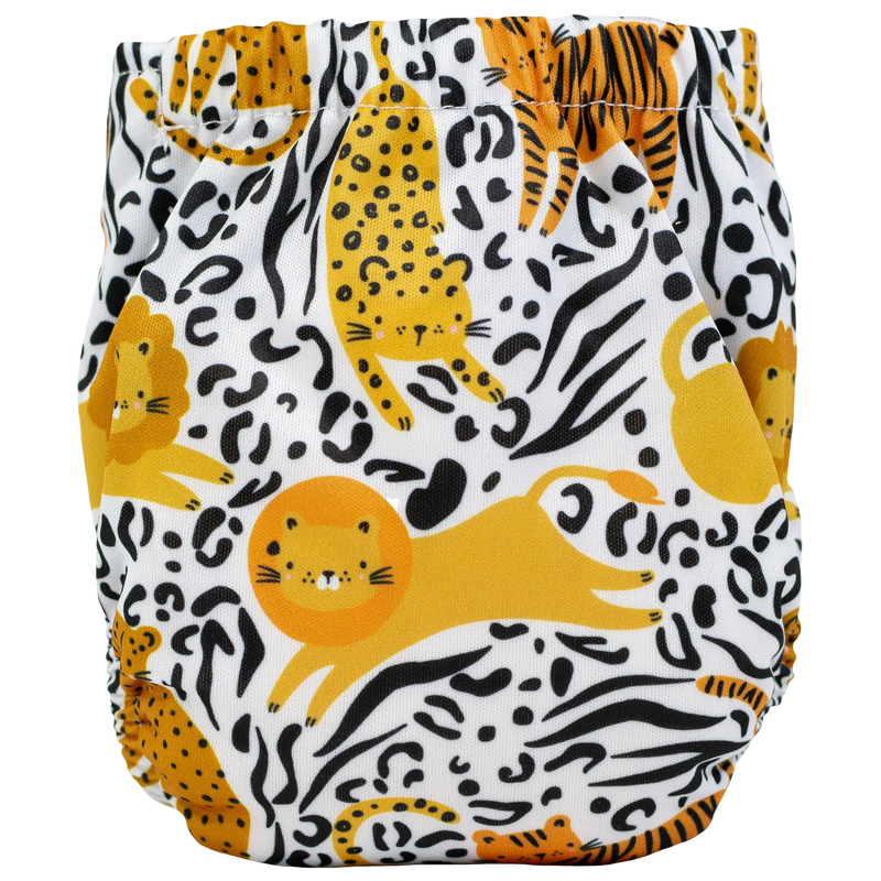 Tiny Tushies Newborn AIO Cloth Diaper with animal print design.