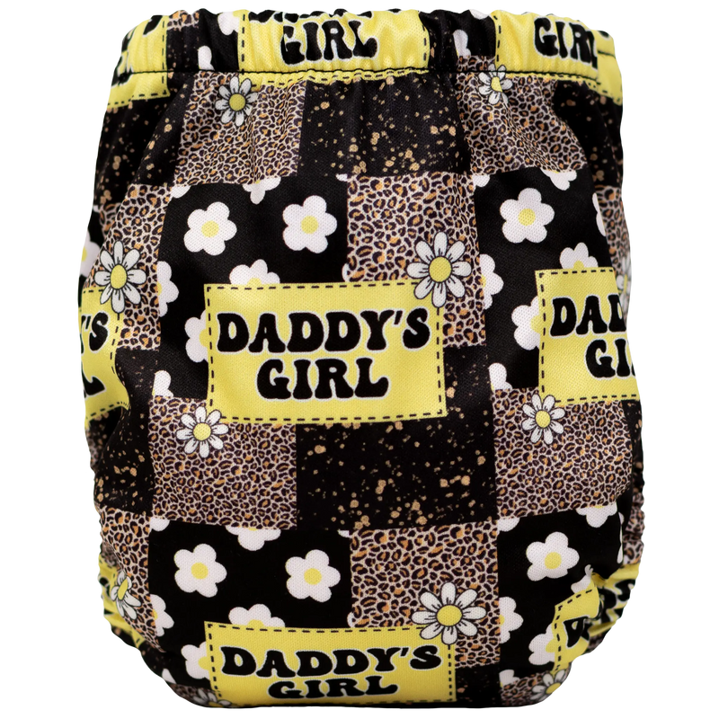 Tiny Tushies Newborn AIO Cloth Diaper with Daddy's Girl print, fits 5-20 lbs, adjustable rise, absorbent and leak-resistant.