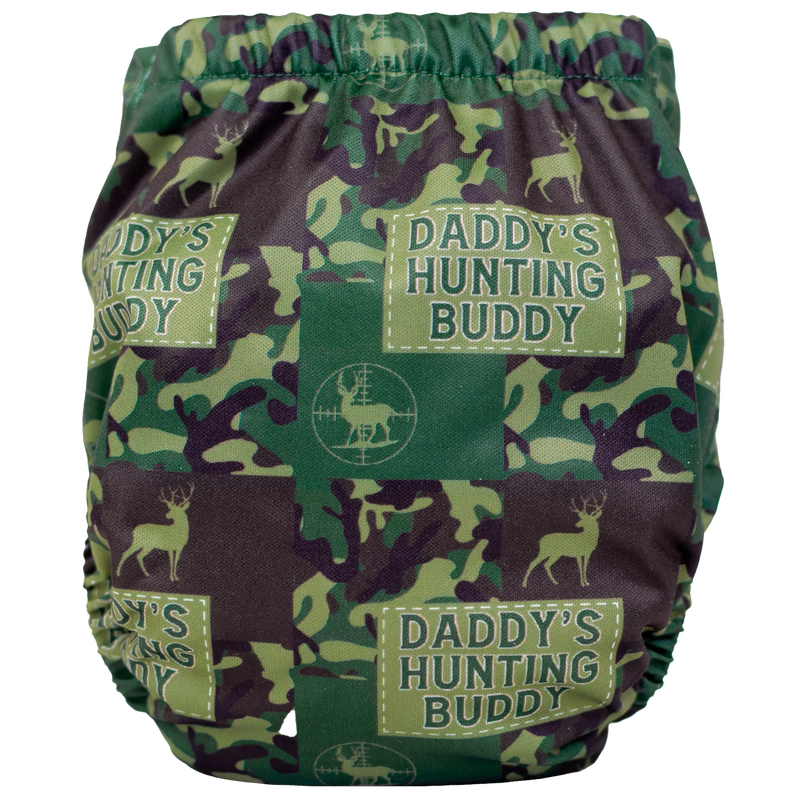 Tiny Tushies Newborn AIO Cloth Diaper with hunting camo print design.