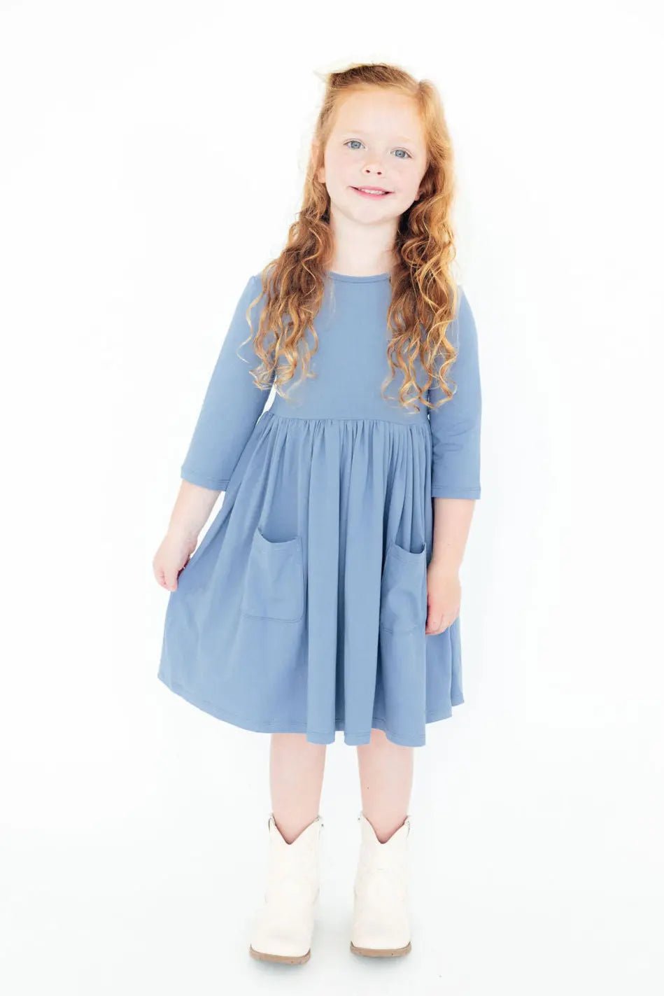 Mila & Rose ® Dusty Blue 3/4 Sleeve Pocket Twirl Dress - 