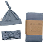 Mebie Baby Dusty Blue Bamboo Hat OR Head Wrap Set - 