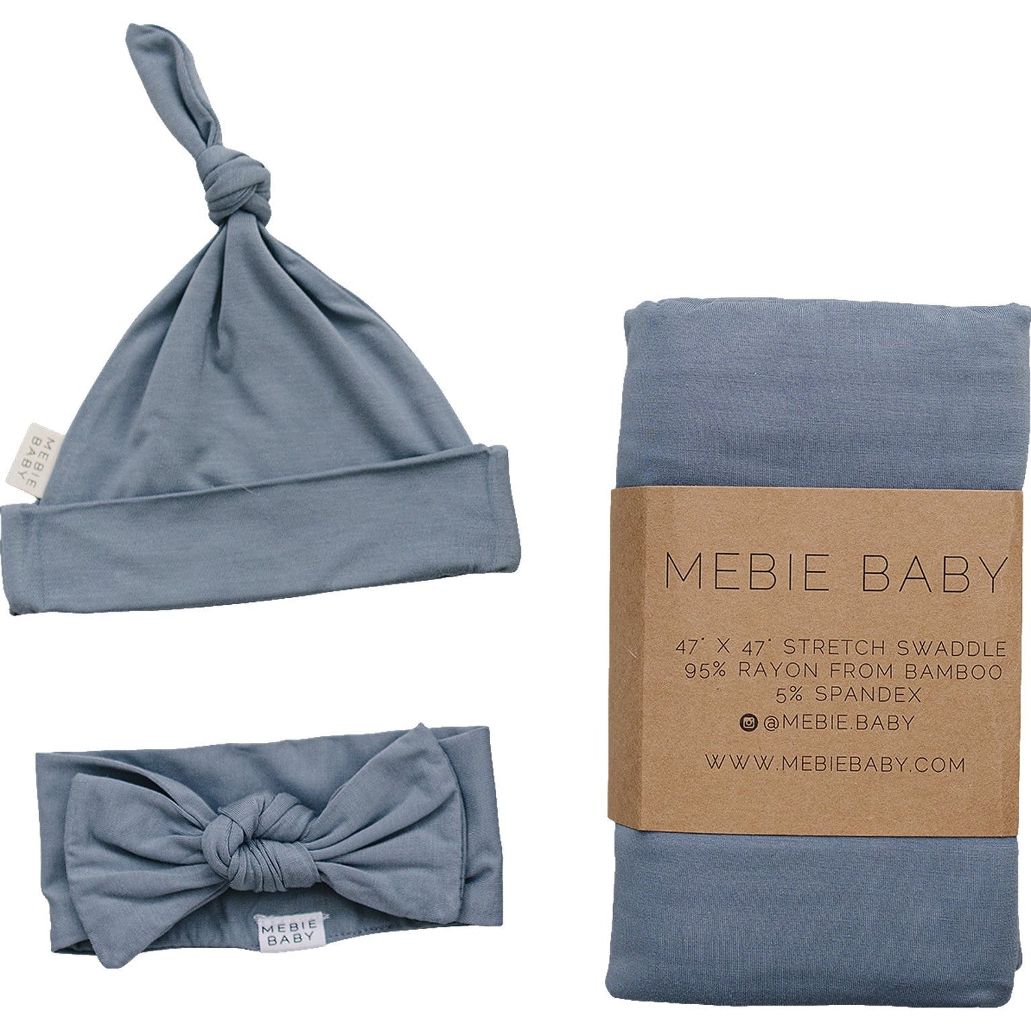 Mebie Baby Dusty Blue Bamboo Hat OR Head Wrap Set - 