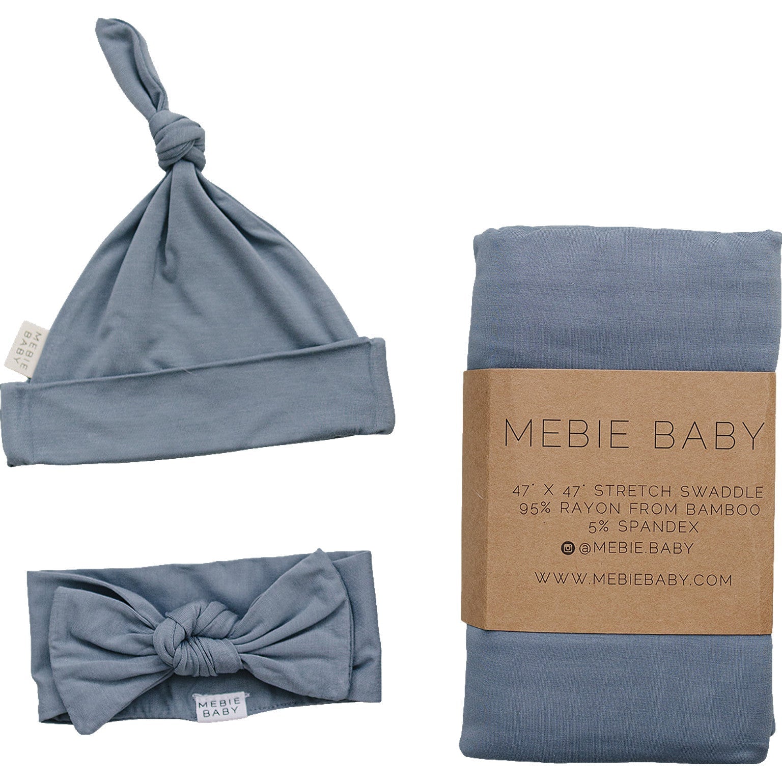 Mebie Baby Dusty Blue Bamboo Hat OR Head Wrap Set - 