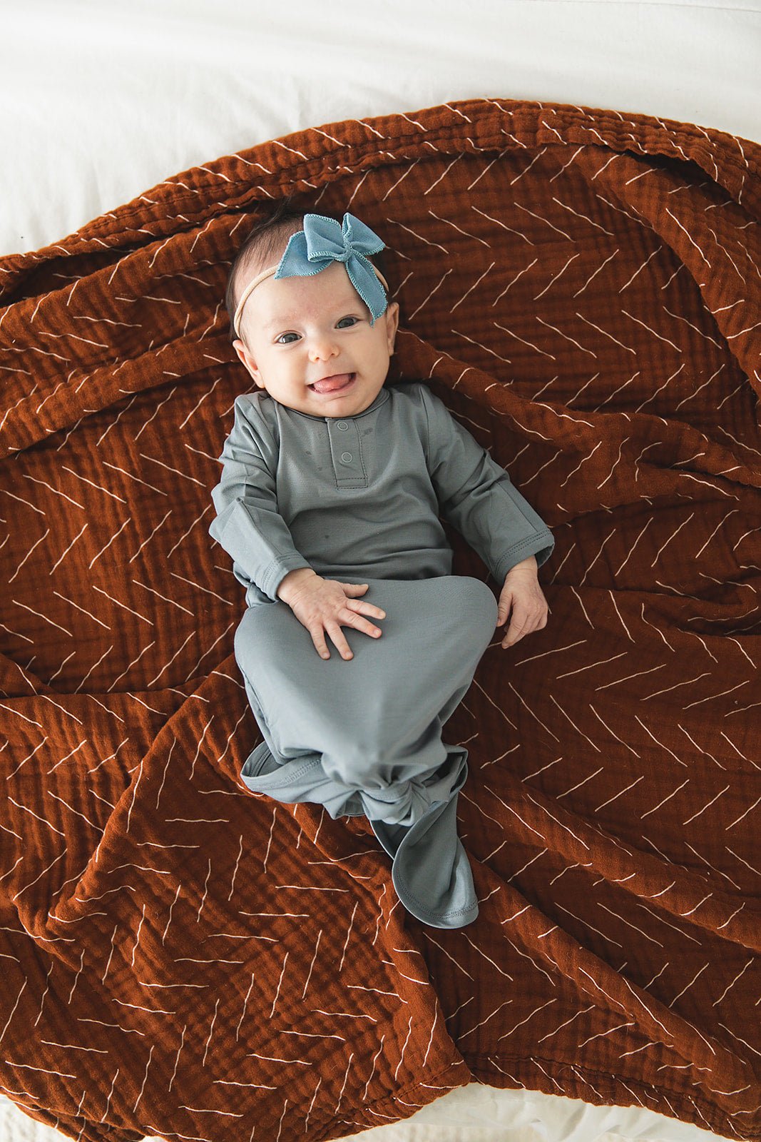 Mebie Baby Dusty Blue Bamboo Knot Gown - 