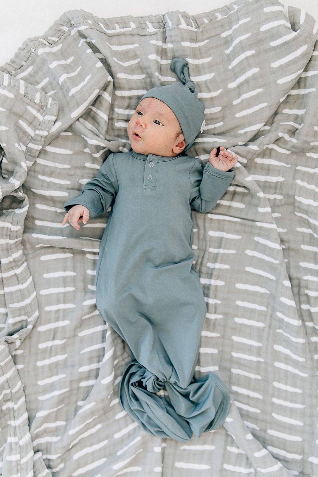Mebie Baby Dusty Blue Bamboo Knot Gown - 