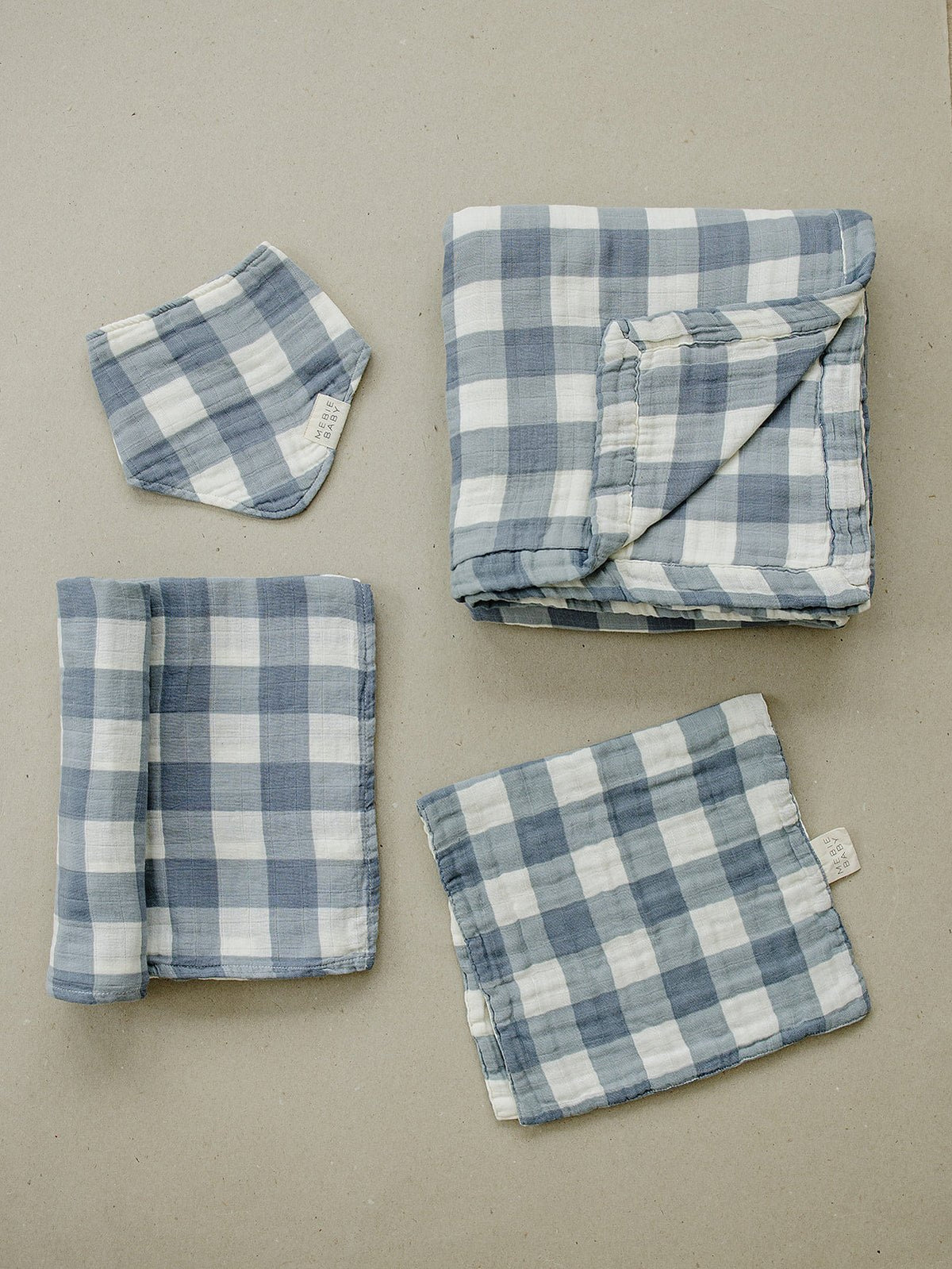 Mebie Baby Dusty Blue Gingham Muslin Bib - 