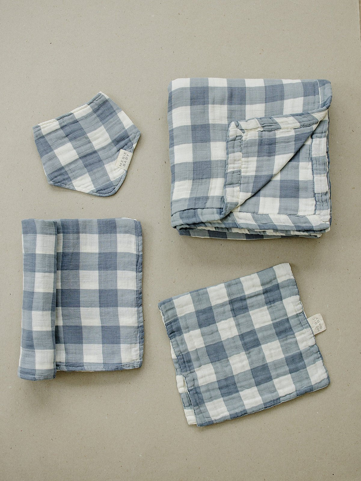 Mebie Baby Dusty Blue Gingham Muslin Bib - 