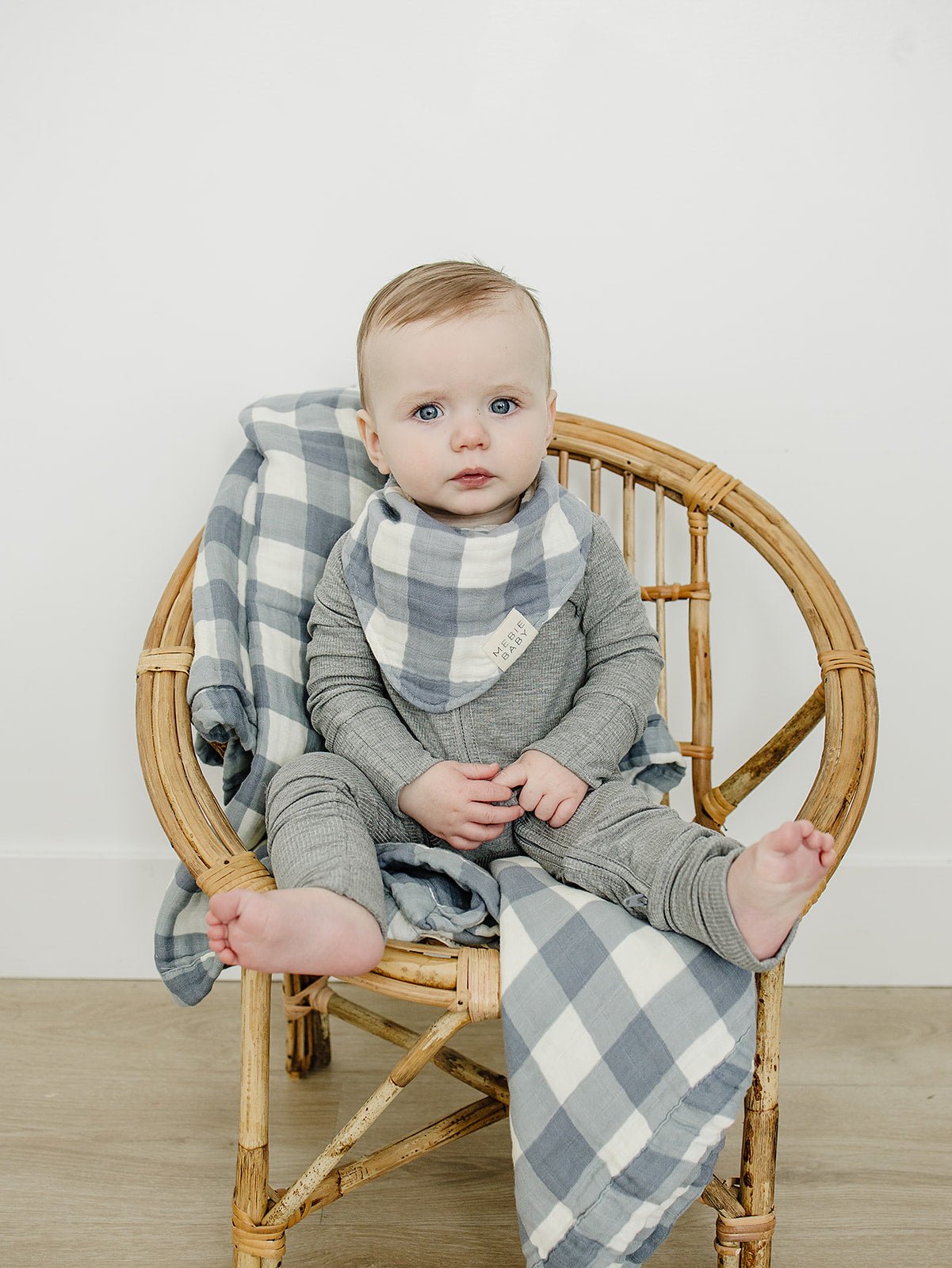 Mebie Baby Dusty Blue Gingham Muslin Bib - 