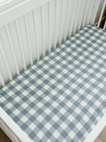 Mebie Baby Dusty Blue Gingham Muslin Crib Sheet - 