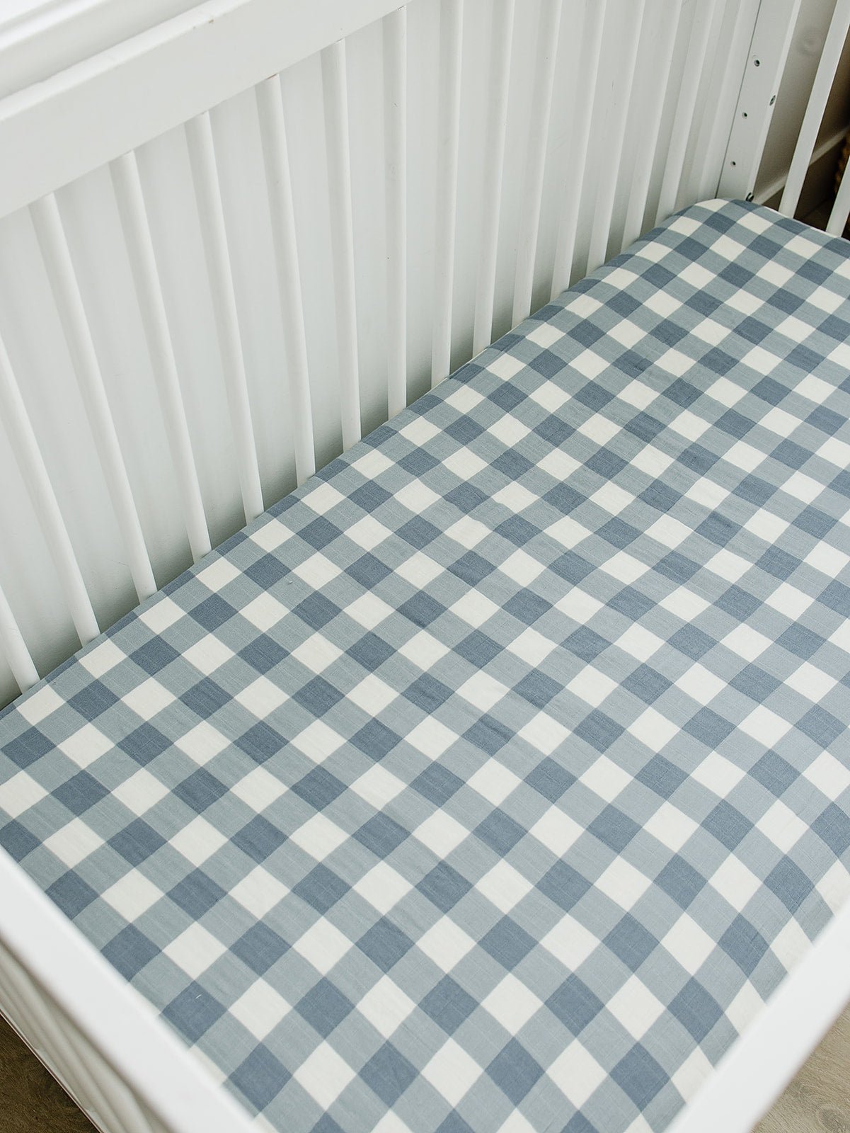Mebie Baby Dusty Blue Gingham Muslin Crib Sheet - 