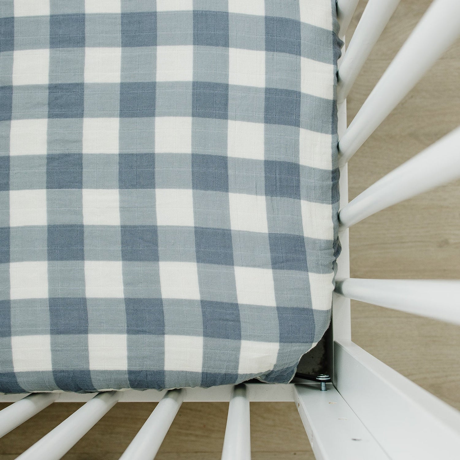 Mebie Baby Dusty Blue Gingham Muslin Crib Sheet - 