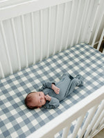 Mebie Baby Dusty Blue Gingham Muslin Crib Sheet - 