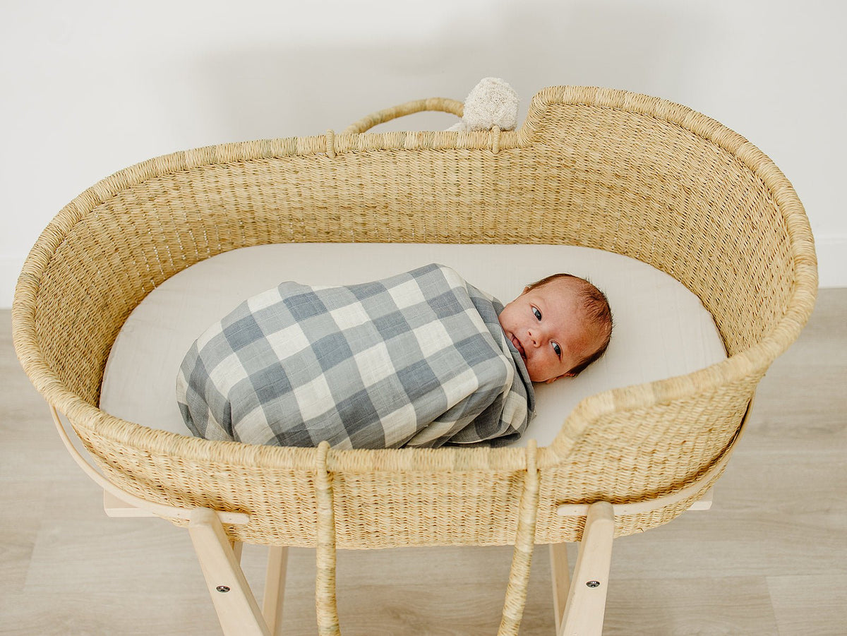 Mebie Baby Dusty Blue Gingham Muslin Swaddle Blanket 100 Percent Cotton - 