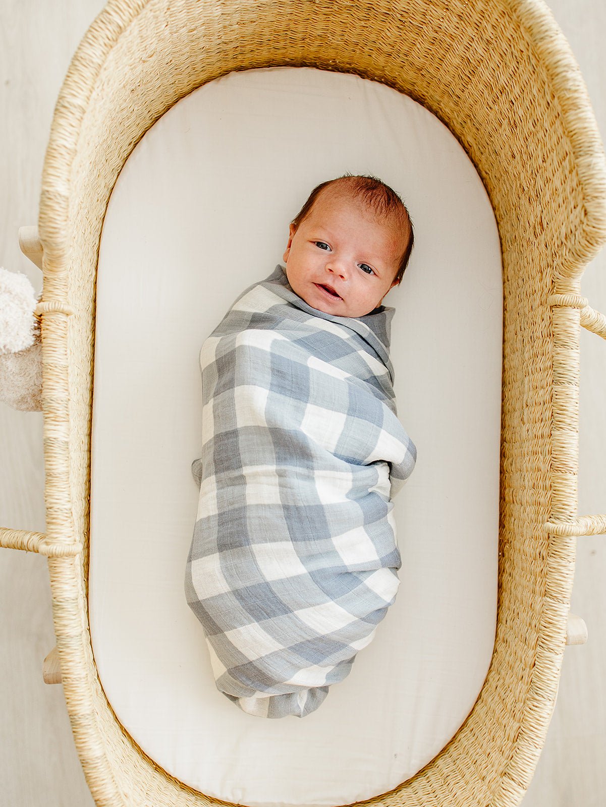 Mebie Baby Dusty Blue Gingham Muslin Swaddle Blanket 100 Percent Cotton - 