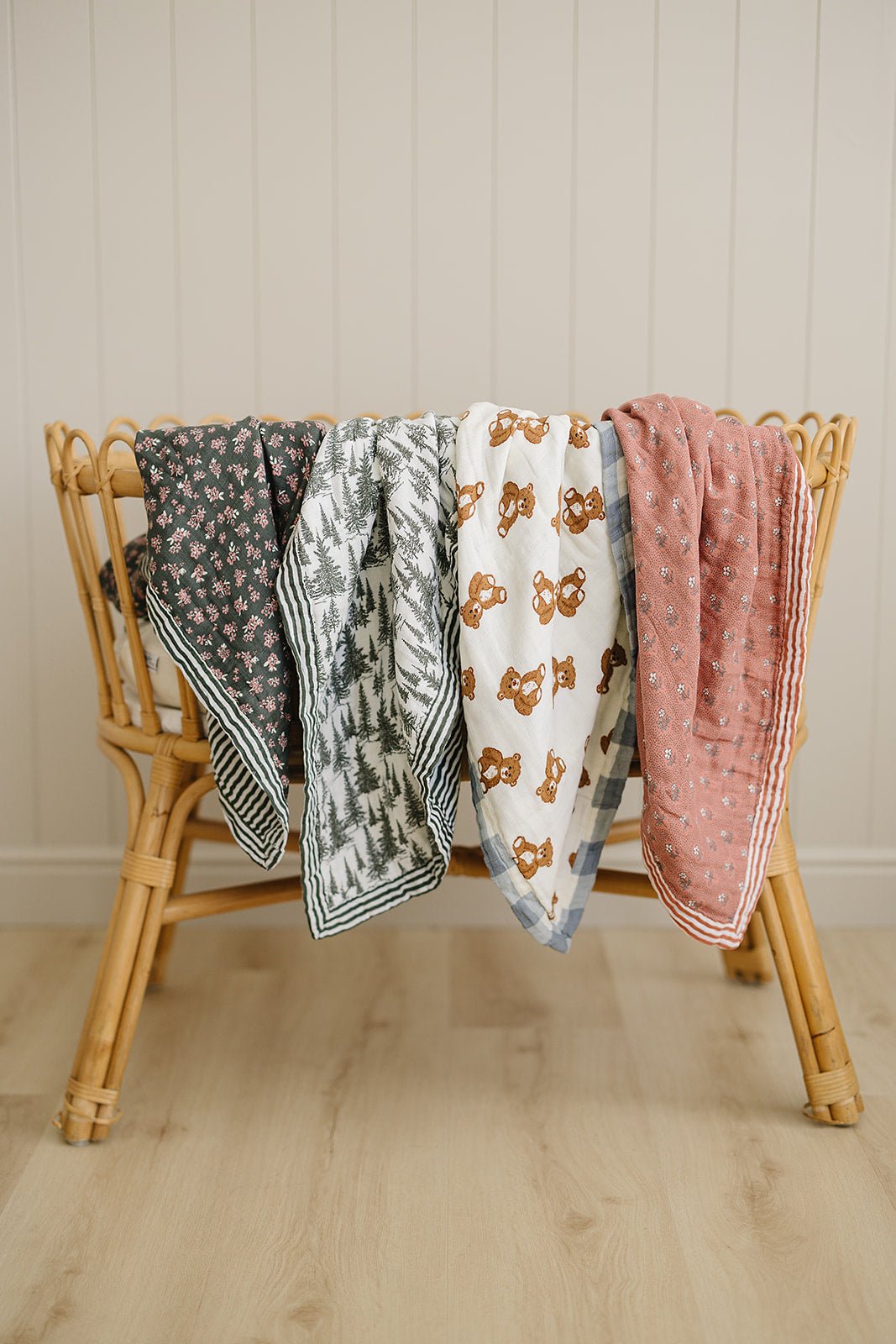 Mebie Baby Dusty Blue Gingham + Teddy Bear Muslin Quilt - 