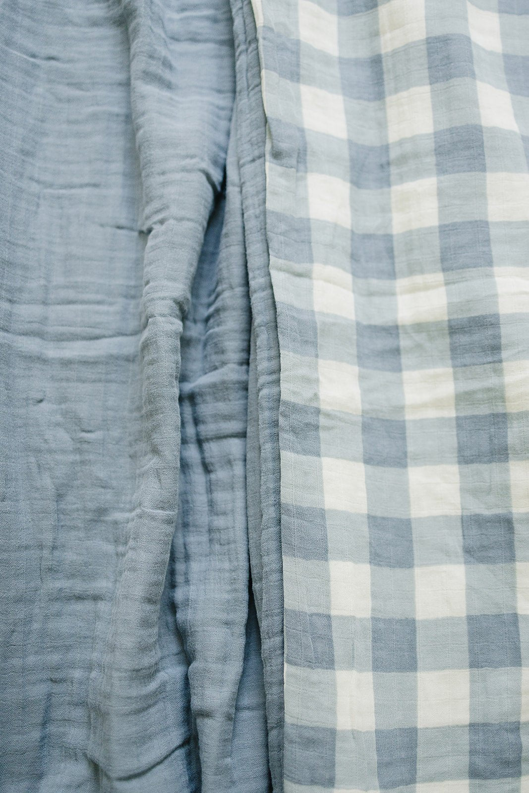 Mebie Baby Dusty Blue Gingham Twin Muslin Quilt - 