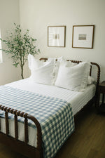 Mebie Baby Dusty Blue Gingham Twin Muslin Quilt - 