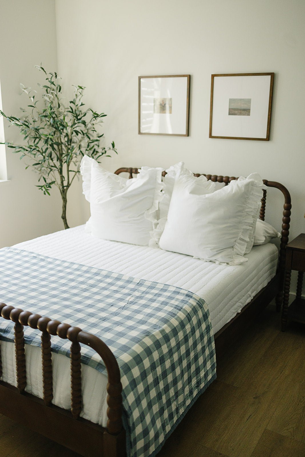 Mebie Baby Dusty Blue Gingham Twin Muslin Quilt - 