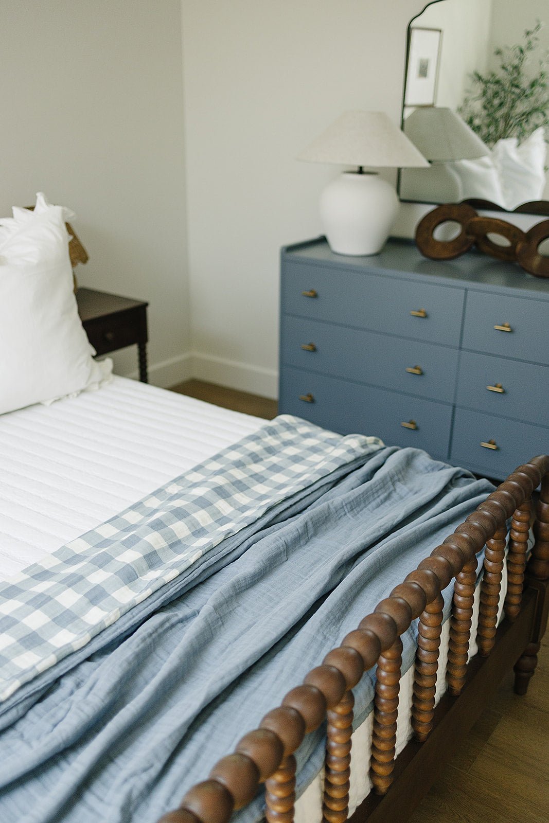 Mebie Baby Dusty Blue Gingham Twin Muslin Quilt - 