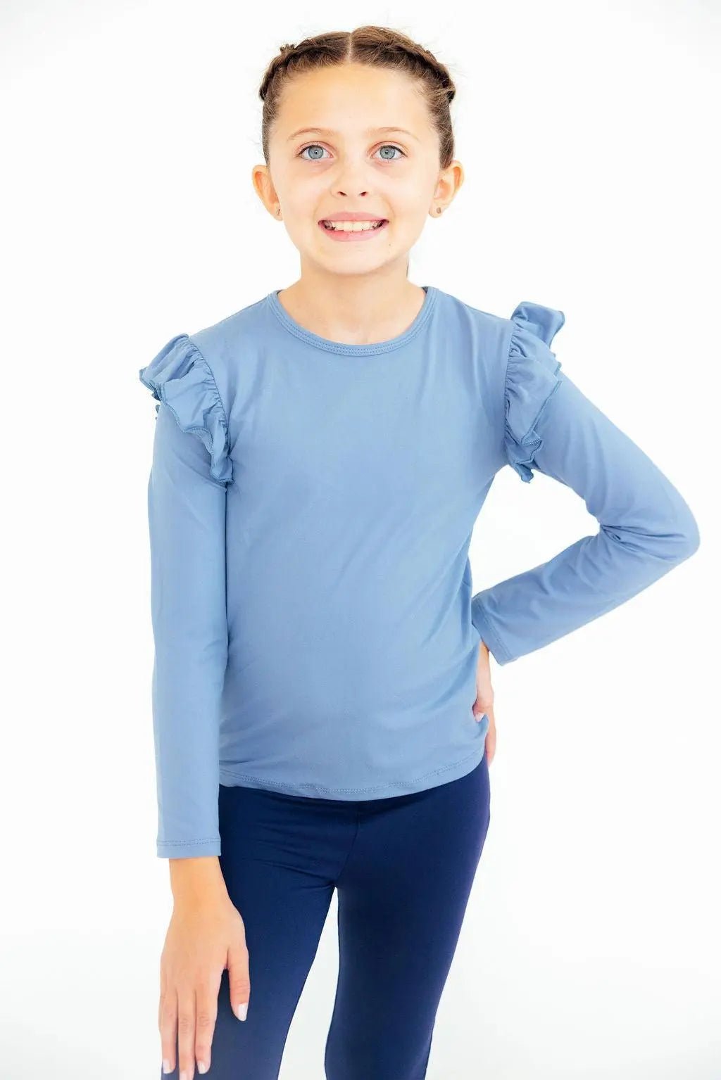 Mila & Rose ® Dusty Blue L/S Ruffle Tee - 