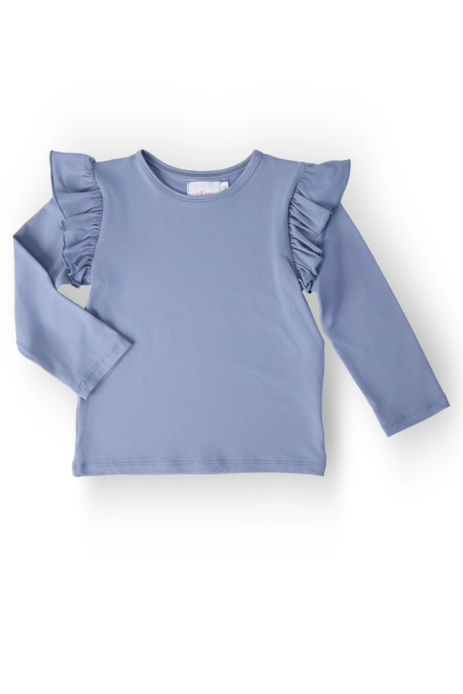 Dusty Blue L/S Ruffle Tee - Child, Top | Everetts Place