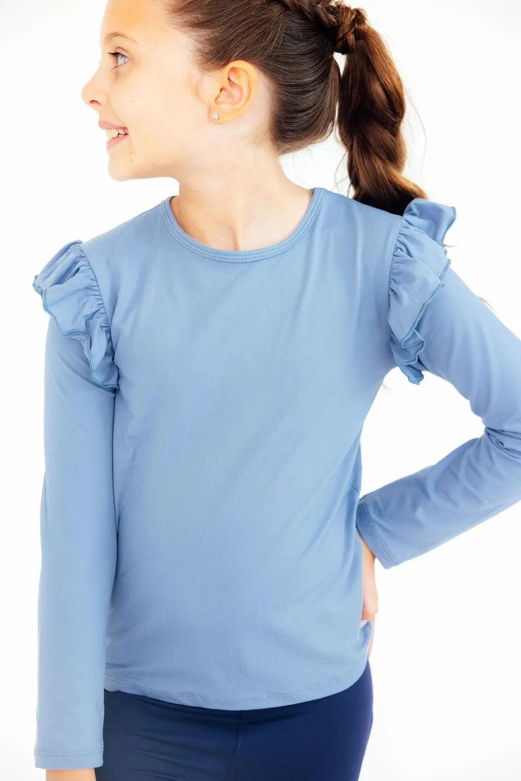 Mila & Rose ® Dusty Blue L/S Ruffle Tee - 