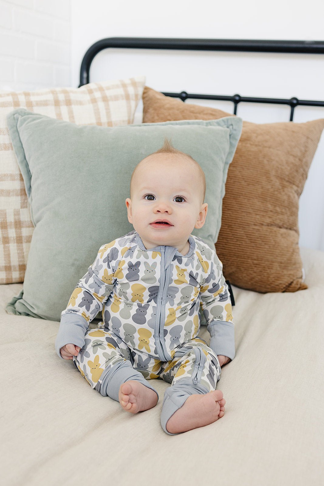 Mebie Baby Dusty Blue Peep Bamboo Zipper Baby Sleeper 0 to 18 Months - 