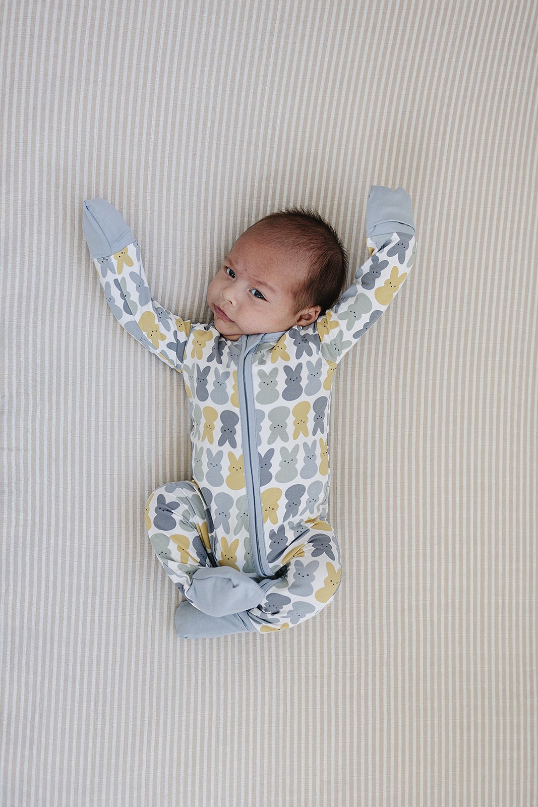 Mebie Baby Dusty Blue Peep Bamboo Zipper Baby Sleeper 0 to 18 Months - 