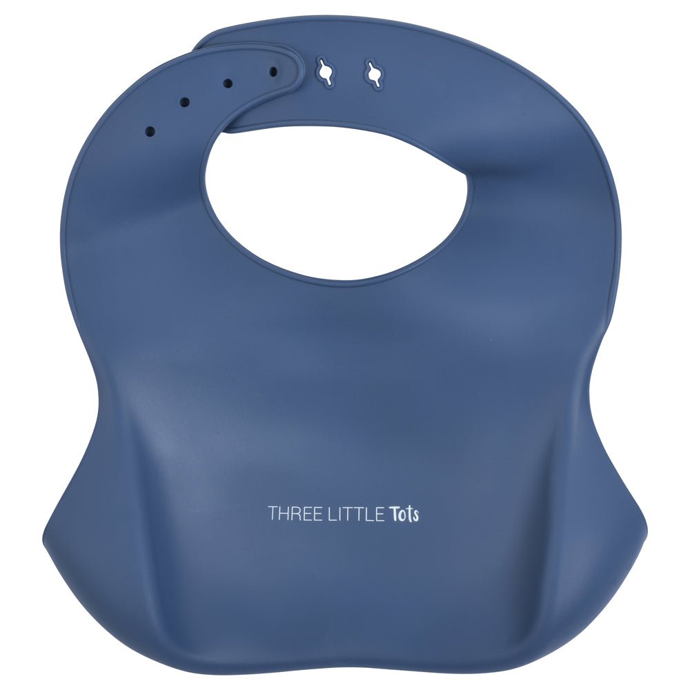 Three Little Tots Dusty Blue Silicone Bib - 