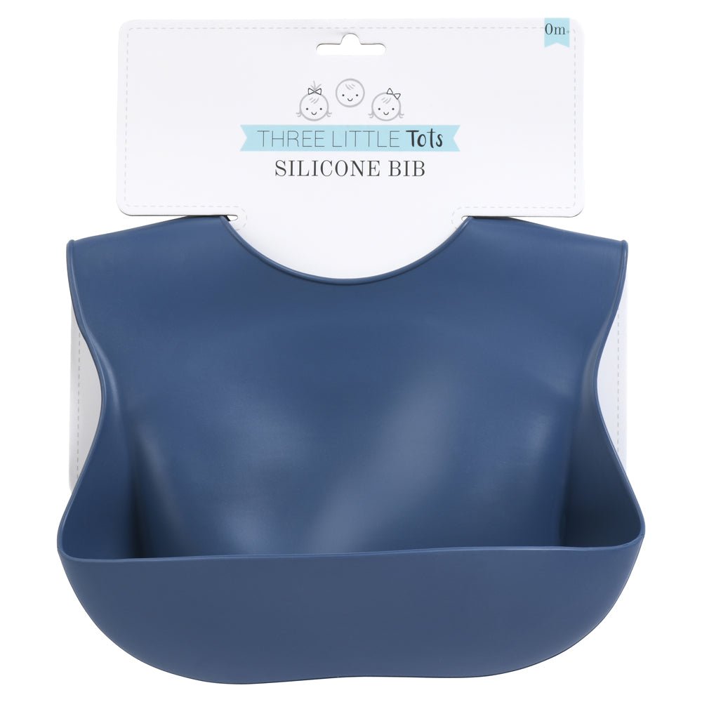 Three Little Tots Dusty Blue Silicone Bib - 