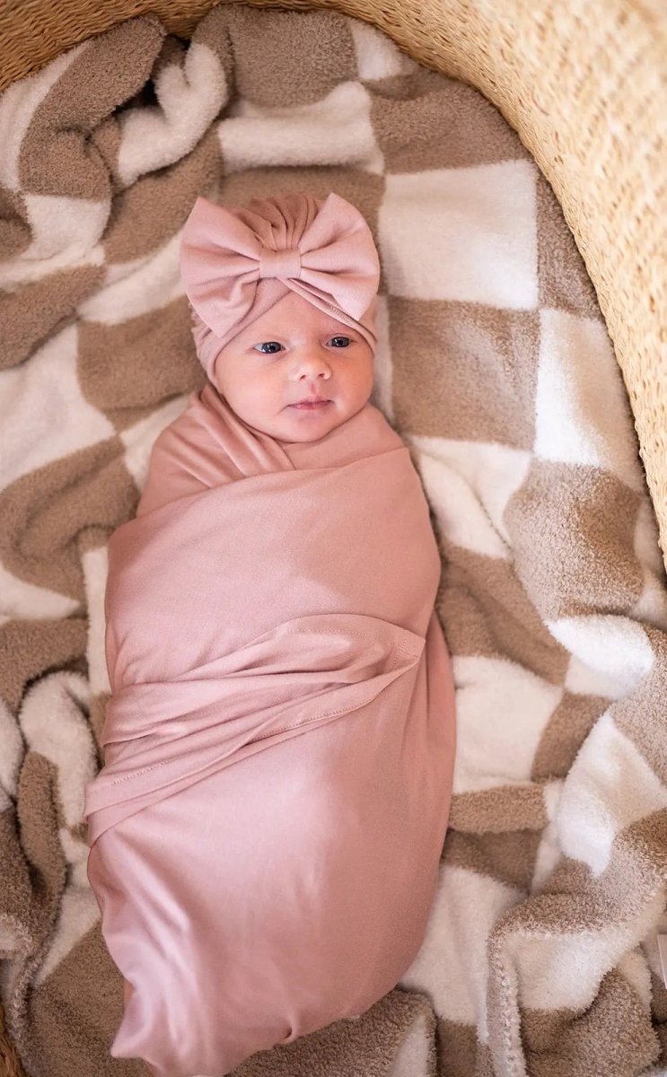 Harp Angel Boutique Dusty Pink Bamboo Stretch Swaddle Blanket for Cozy Newborn Comfort - 