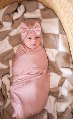 Harp Angel Boutique Dusty Pink Bamboo Stretch Swaddle Blanket for Cozy Newborn Comfort - 