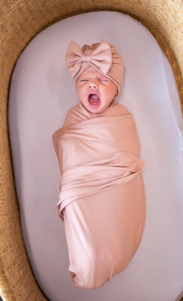 Harp Angel Boutique Dusty Pink Bamboo Stretch Swaddle Blanket for Cozy Newborn Comfort - 