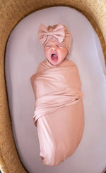 Harp Angel Boutique Dusty Pink Bamboo Stretch Swaddle Blanket for Cozy Newborn Comfort - 
