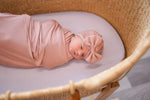 Harp Angel Boutique Dusty Pink Bamboo Stretch Swaddle Blanket for Cozy Newborn Comfort - 