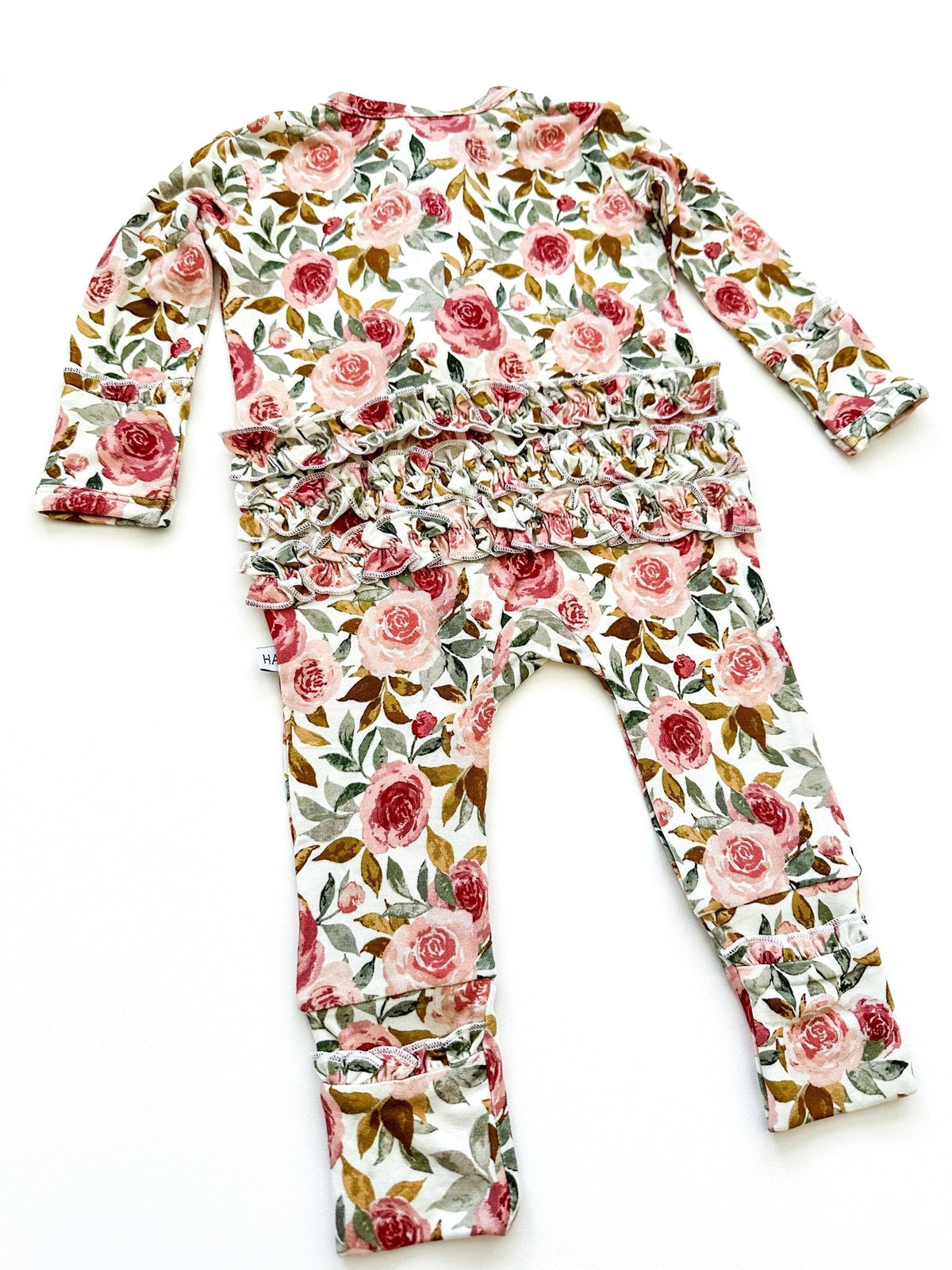 Harp Angel Boutique Dusty Pink Floral Baby Pajamas | Ruffle Zipper Romper - 