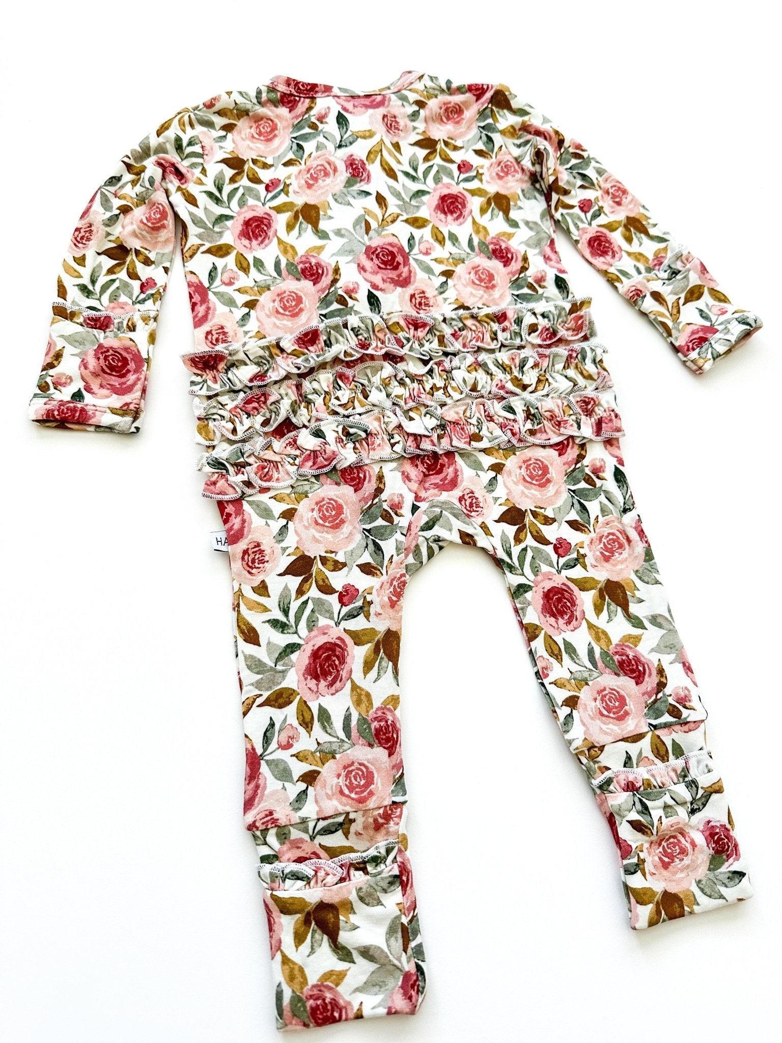 Harp Angel Boutique Dusty Pink Floral Baby Pajamas | Ruffle Zipper Romper - 