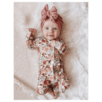 Harp Angel Boutique Dusty Pink Floral Baby Pajamas | Ruffle Zipper Romper - 