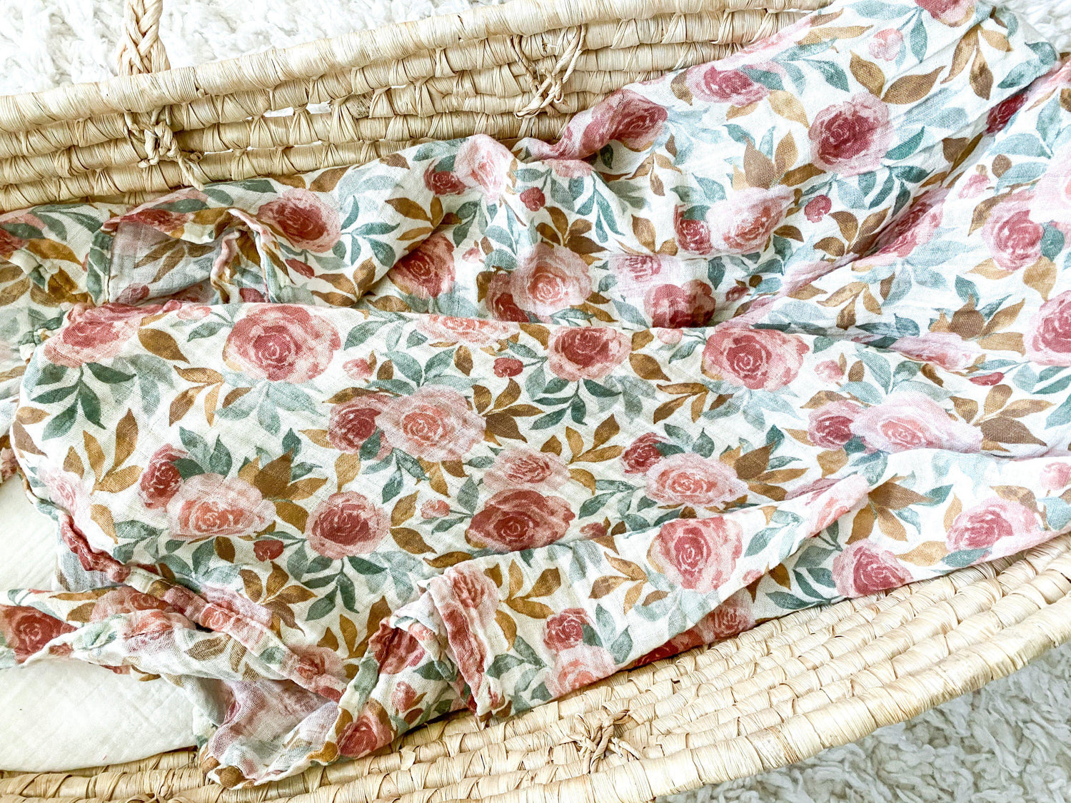 Muslin Swaddle Blanket - Dusty Pink Floral by Harp Angel Boutique at Everetts Place