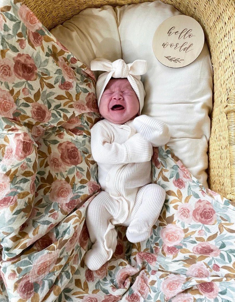 Dusty Pink Floral Muslin Swaddle Blanket by Harp Angel Boutique