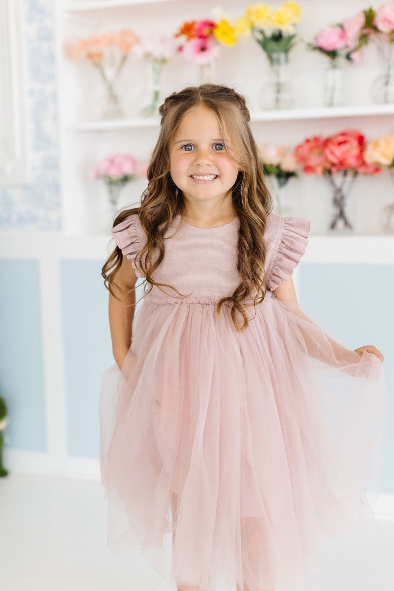 Mila & Rose ® Dusty Pink Shimmer Tutu Dress Flutter Sleeves Princess - 