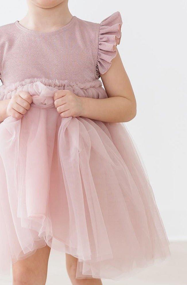 Mila & Rose ® Dusty Pink Shimmer Tutu Dress Flutter Sleeves Princess - 