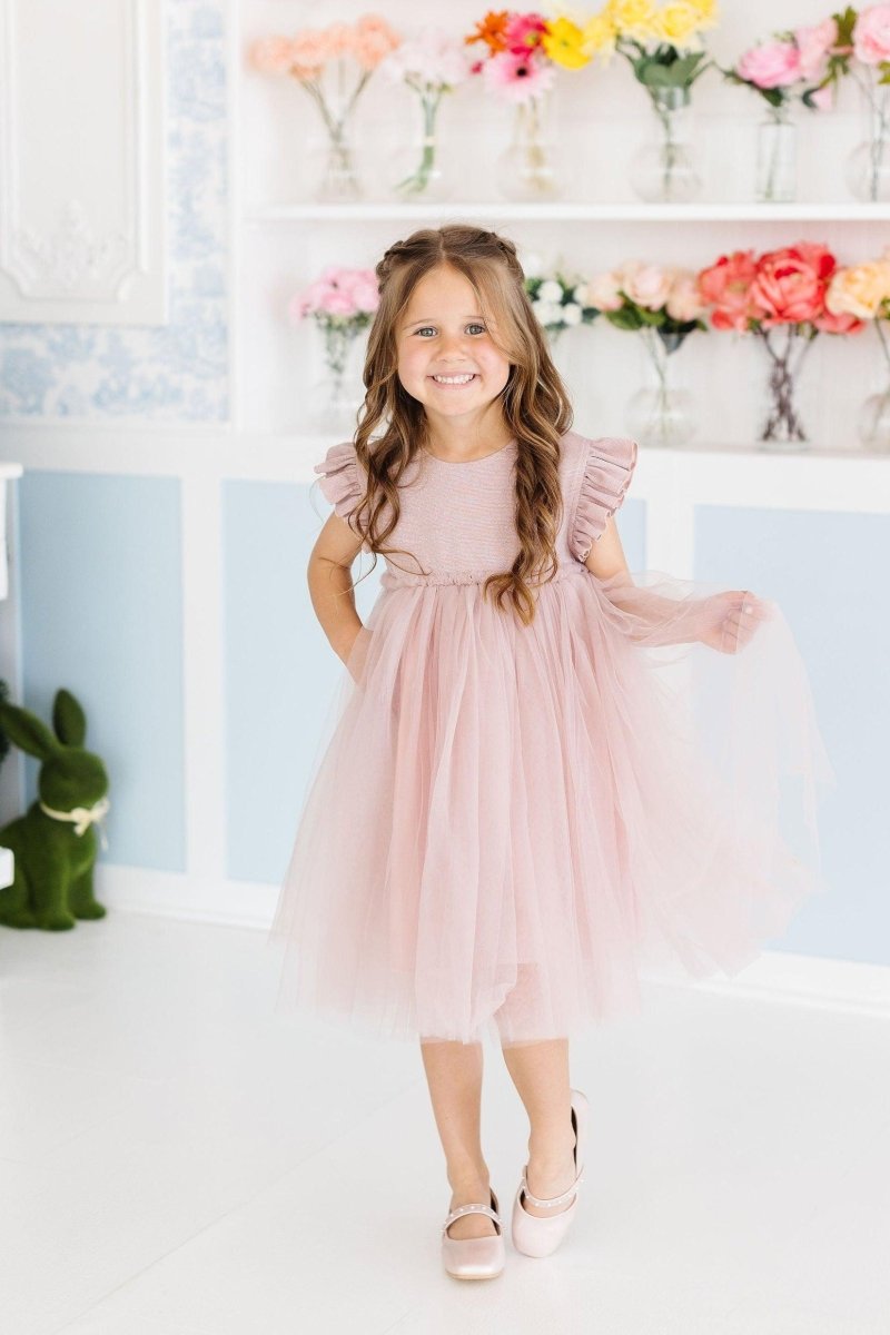 Mila & Rose ® Dusty Pink Shimmer Tutu Dress Flutter Sleeves Princess - 
