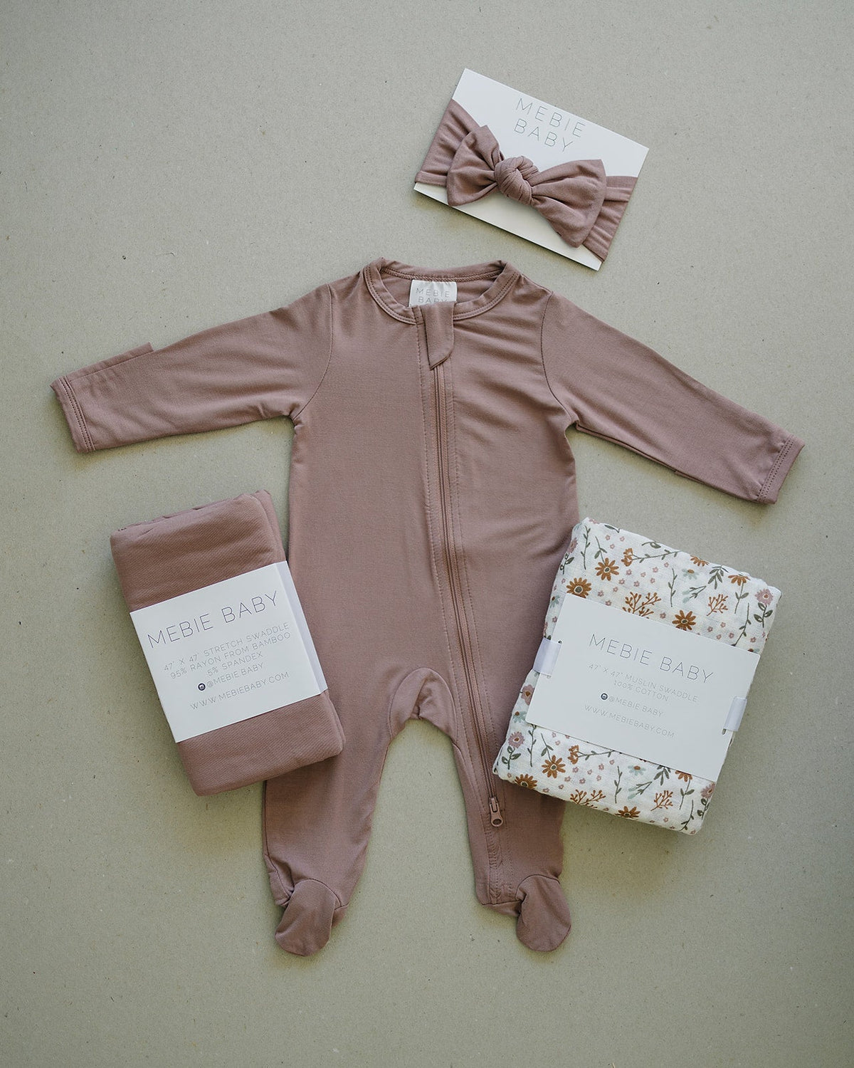 Mebie Baby Dusty Rose Bamboo Footed Zipper - 